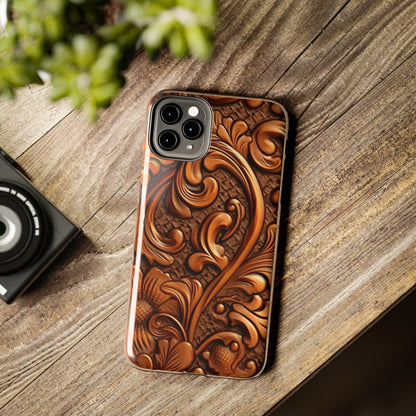 Leather Flower Cognac Classic Brown Timeless American Cowboy Design - Tough Phone Cases