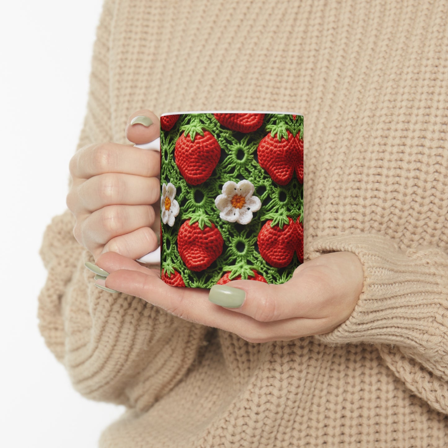 Strawberry Field Crochet - Forever Forest Greens - Fruit Berry Harvest Crop - Ceramic Mug 11oz