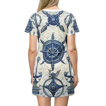 Nautical Theme Art - Anchors, Ropes, Compass T-Shirt Dress (AOP)