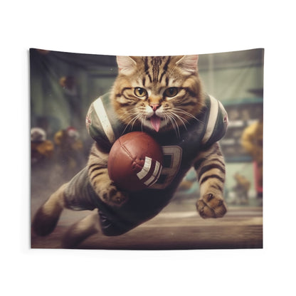 Football Field Felines: Kitty Cats in Sport Tackling Scoring Game Position - Indoor Wall Tapestries