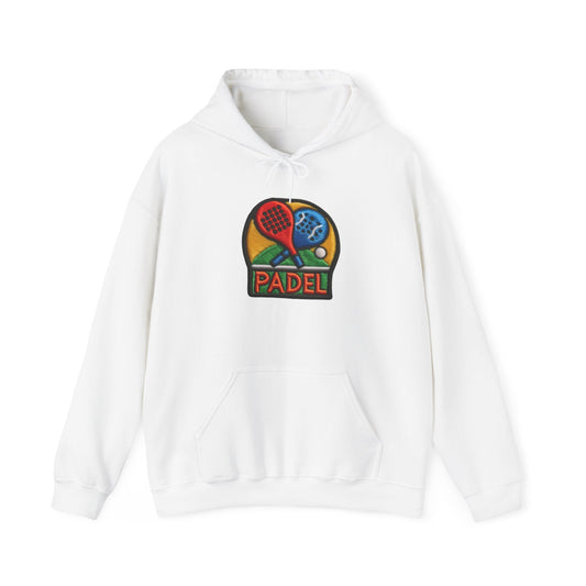 Padel Chenille Patch, Faux Graphic- Unisex Heavy Blend™ Hooded Sweatshirt