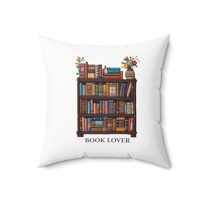 Crafted Book Lover Embroidery: Artisanal Bookshelf Design for Bibliophiles - Spun Polyester Square Pillow