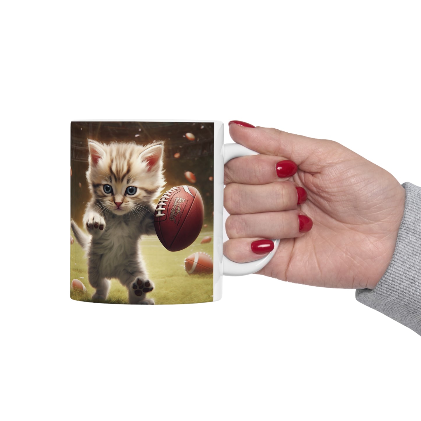 Football Kitty Fantasy: Feline Cat American Sport Quarterback - Ceramic Mug 11oz