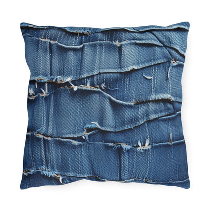 Midnight Blue Distressed Denim: Rugged, Torn & Stylish Design - Outdoor Pillows