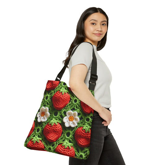 Strawberry Field Crochet - Forever Forest Greens - Fruit Berry Harvest Crop - Adjustable Tote Bag (AOP)