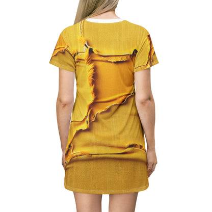 Banana Yellow Lemon: Bold Distressed, Denim-Inspired Fabric - T-Shirt Dress (AOP)