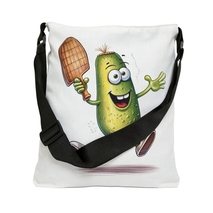 Pickle Player Action: Cartoon Swinging Pickleball Paddle - Sporty Charm - Adjustable Tote Bag (AOP)