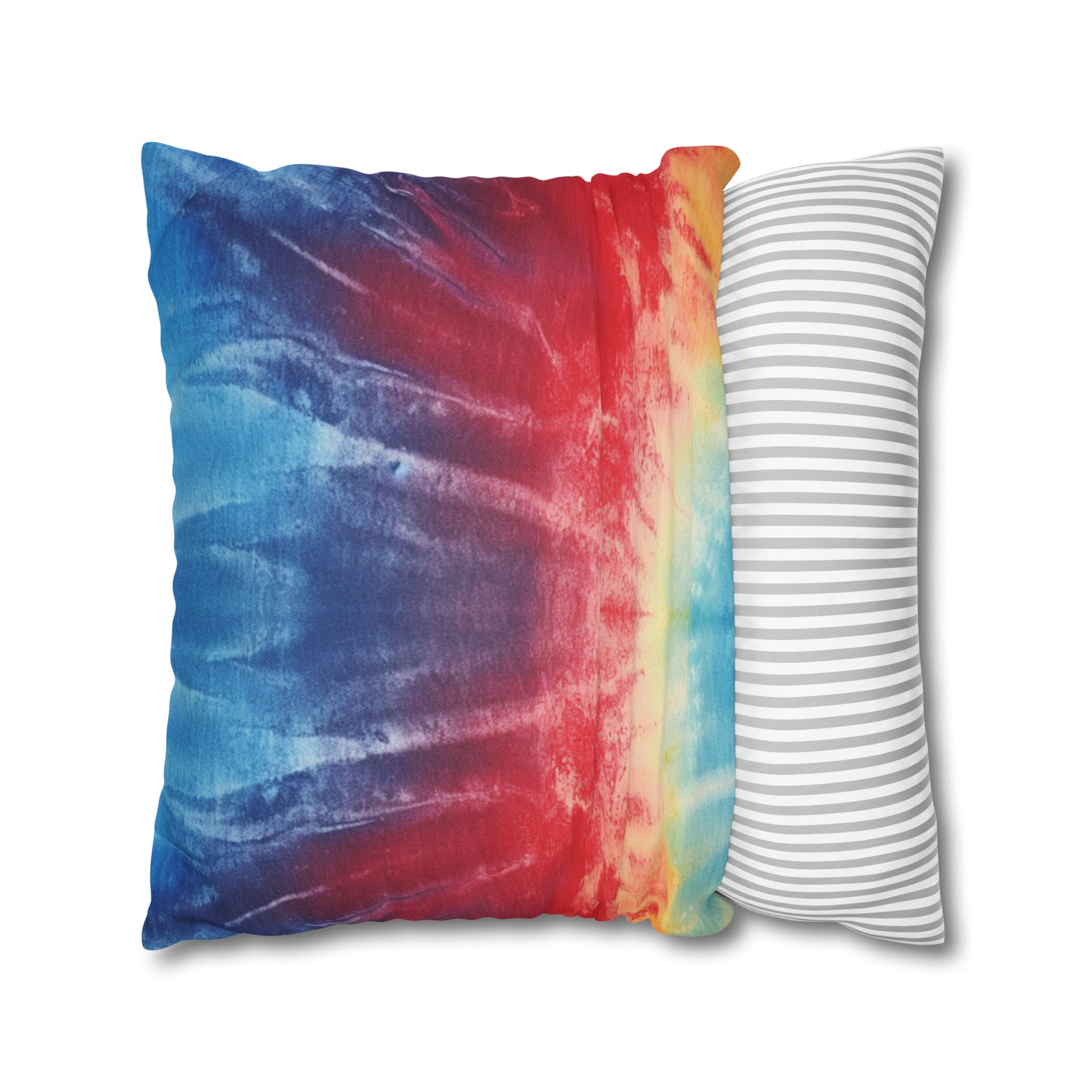 Rainbow Tie-Dye Denim: Vibrant Multi-Color, Fabric Design Spectacle - Spun Polyester Square Pillow Case