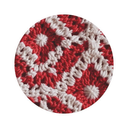 Warm Winter Red & White Crochet Knit: Cinematic Chic Texture Design - Round Rug