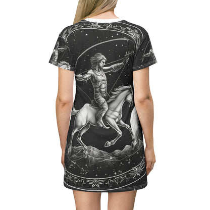 Sagittarius Zodiac Black & White Archer Design - T-Shirt Dress (AOP)