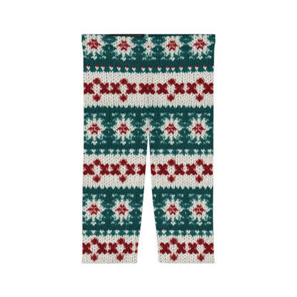 Vacaciones de ganchillo de punto navideño, patrón festivo de Navidad, temporada de invierno - Leggings capri para mujer (AOP)