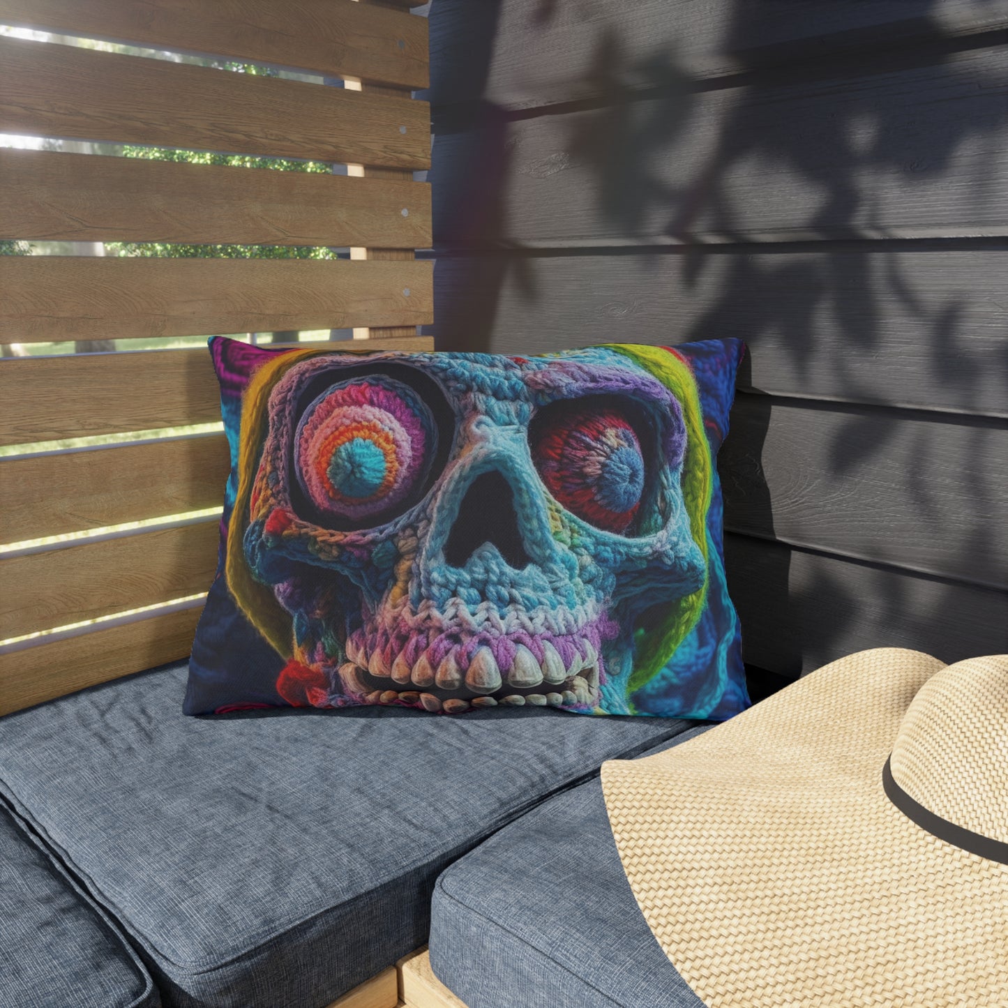 Crochet Skull Halloween Scary Horror Design - Outdoor Pillows