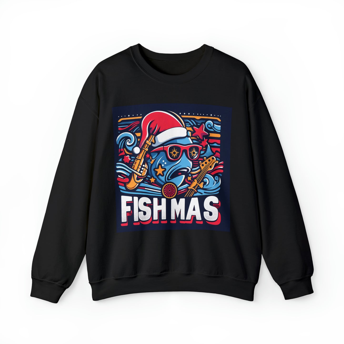 Funky Fishmas Christmas Festivity - Extravagancia de pesca navideña - Sudadera unisex Heavy Blend™ Crewneck