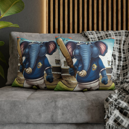 India Elephant Cricket Sport Star: Pitch, Run, Stump Game - Animated Charm - Spun Polyester Square Pillow Case