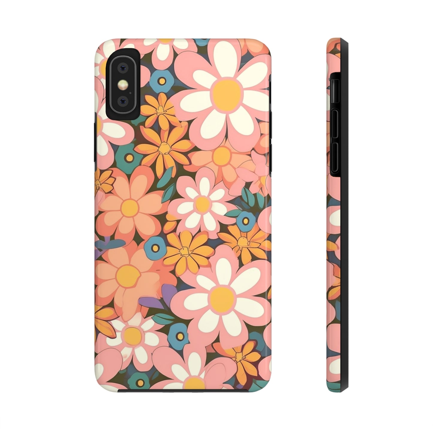 Groovy 1960s 1970s Pink & Orange Daisy Mod Floral - Tough Phone Cases