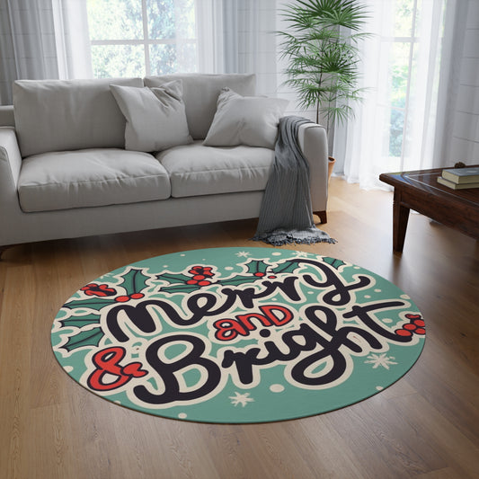 Merry and Bright Christmas Theme Holiday - Round Rug