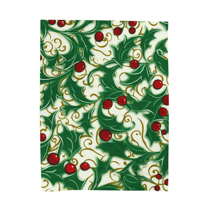 Holiday Elegance: Christmas Holly Swirls Design - Velveteen Plush Blanket