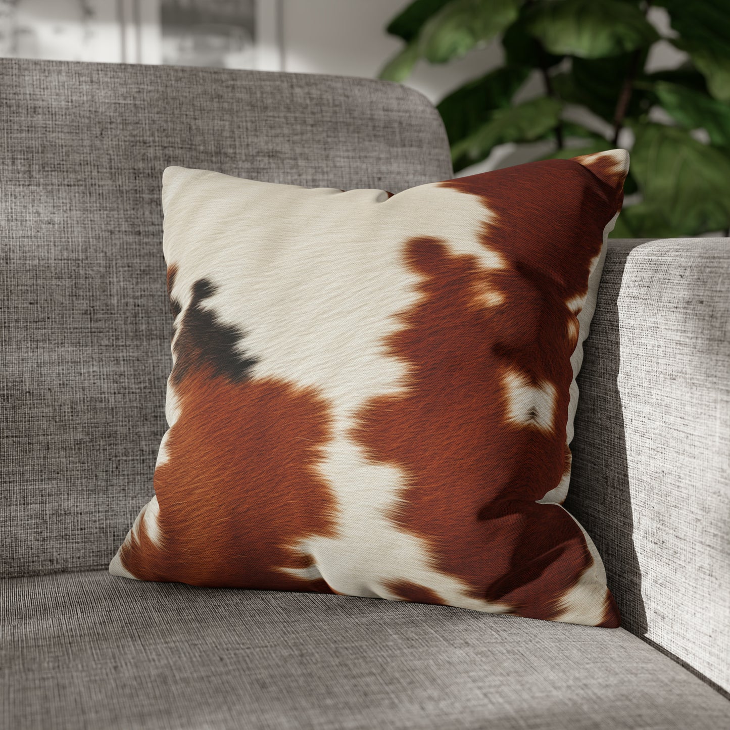 Hair Cowhide Leather Natural Design Tough Durable Rugged Style - Spun Polyester Square Pillow Case