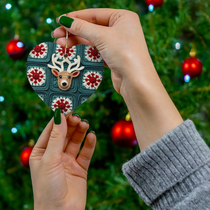 Christmas Reindeer Crochet, Wintry Wonderland Design, Festive Stag Motif. Embrace the Holiday Spirit - Ceramic Ornament, 4 Shapes