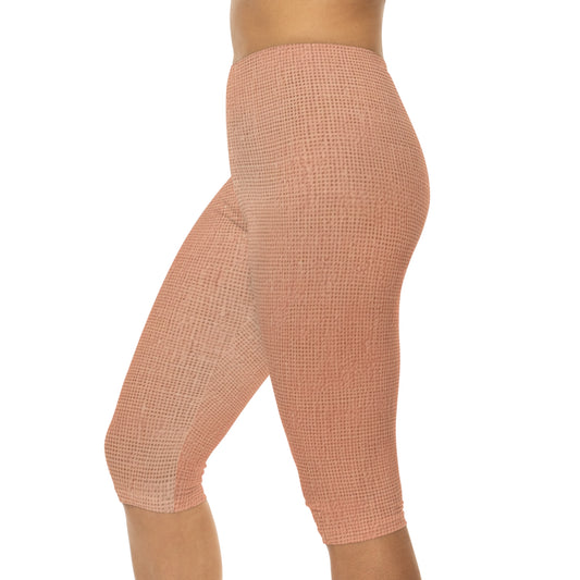Soft Pink-Orange Peach: Denim-Inspired, Lush Fabric - Women’s Capri Leggings (AOP)