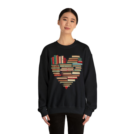 Valentines Day Book Love: Heart-Shaped Stack of Romantic Novels - Unisex Heavy Blend™ Crewneck Sweatshirt