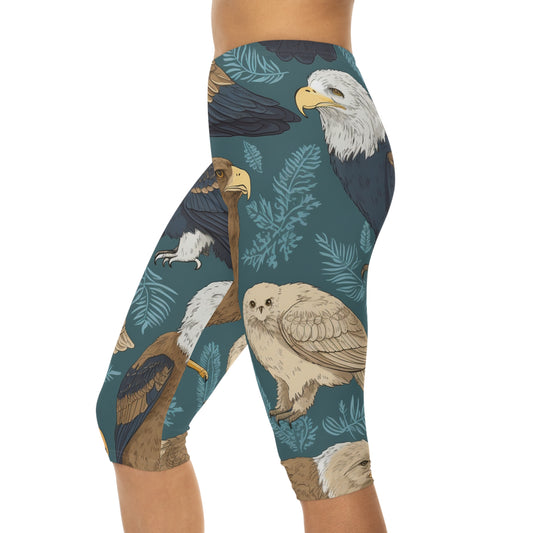 American Wildlife Symbols: Bald Eagles, Hawks, Birds Design Women’s Capri Leggings (AOP)