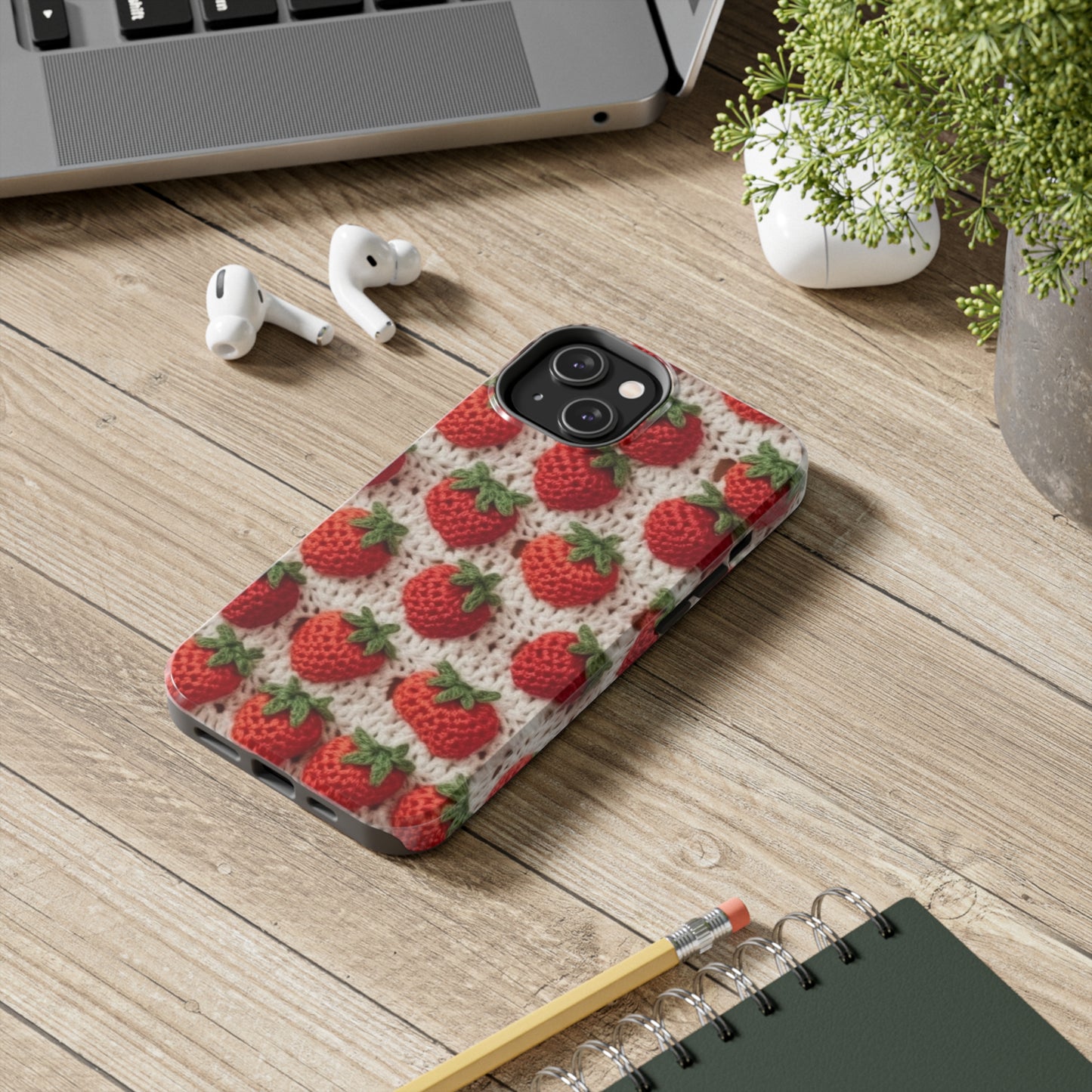 Strawberry Traditional Japanese, Crochet Craft, Fruit Design, Red Berry Pattern - Tough Phone Cases