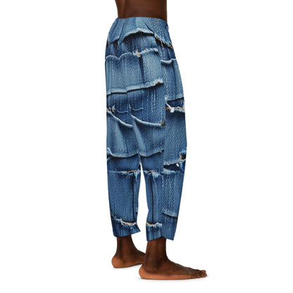 Midnight Blue Distressed Denim: Rugged, Torn & Stylish Design - Men's Pajama Pants (AOP)