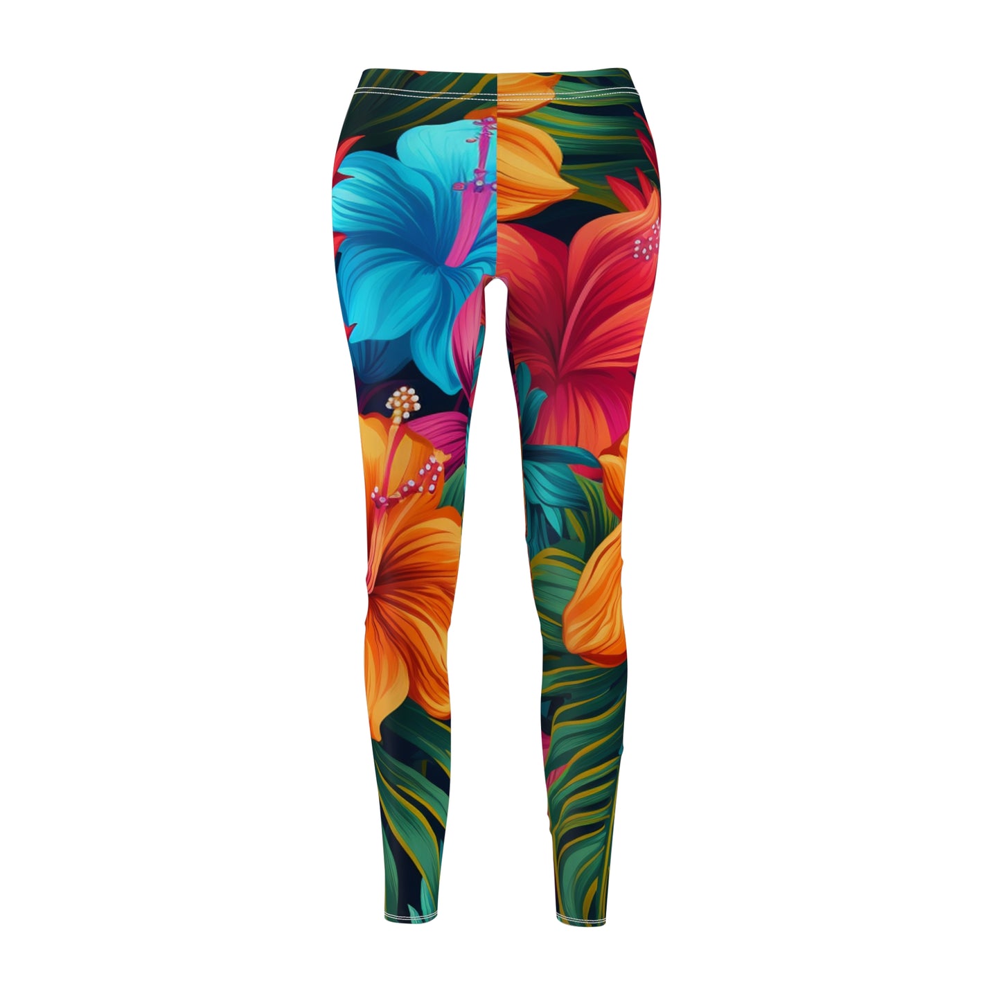 Hawaiian-Inspired Tropical Floral Pattern Design Women's Cut & Sew Casual Leggings (AOP)