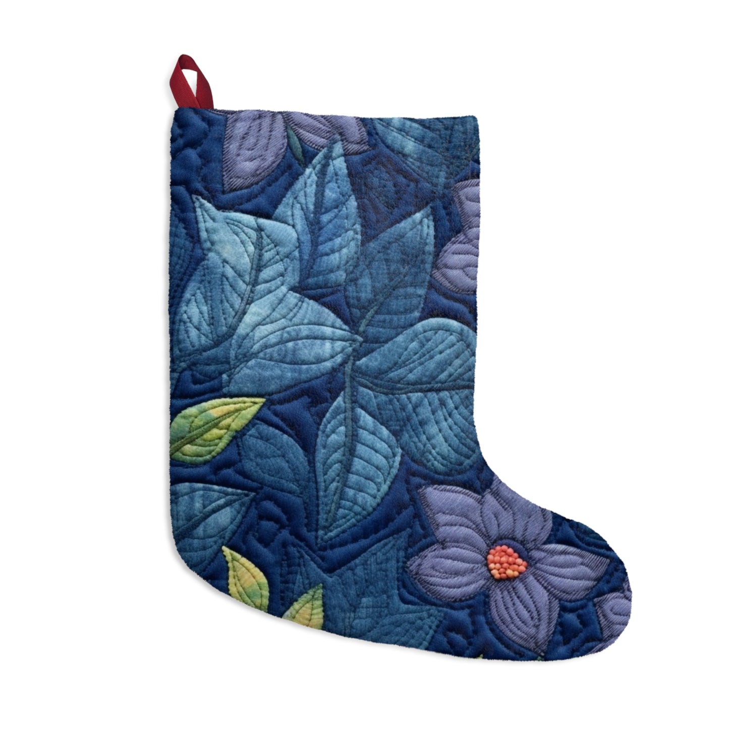 Floral Embroidery Blue: Denim-Inspired, Artisan-Crafted Flower Design - Christmas Stockings