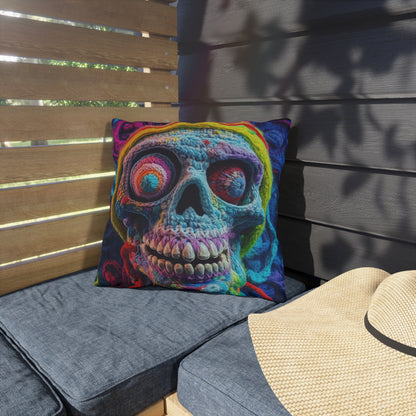 Crochet Skull Halloween Scary Horror Design - Outdoor Pillows