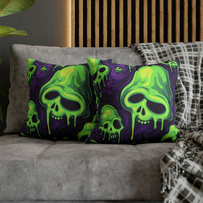 Halloween Slime Skull Green Skeletons Scary Horror Pattern - Spun Polyester Square Pillow Case