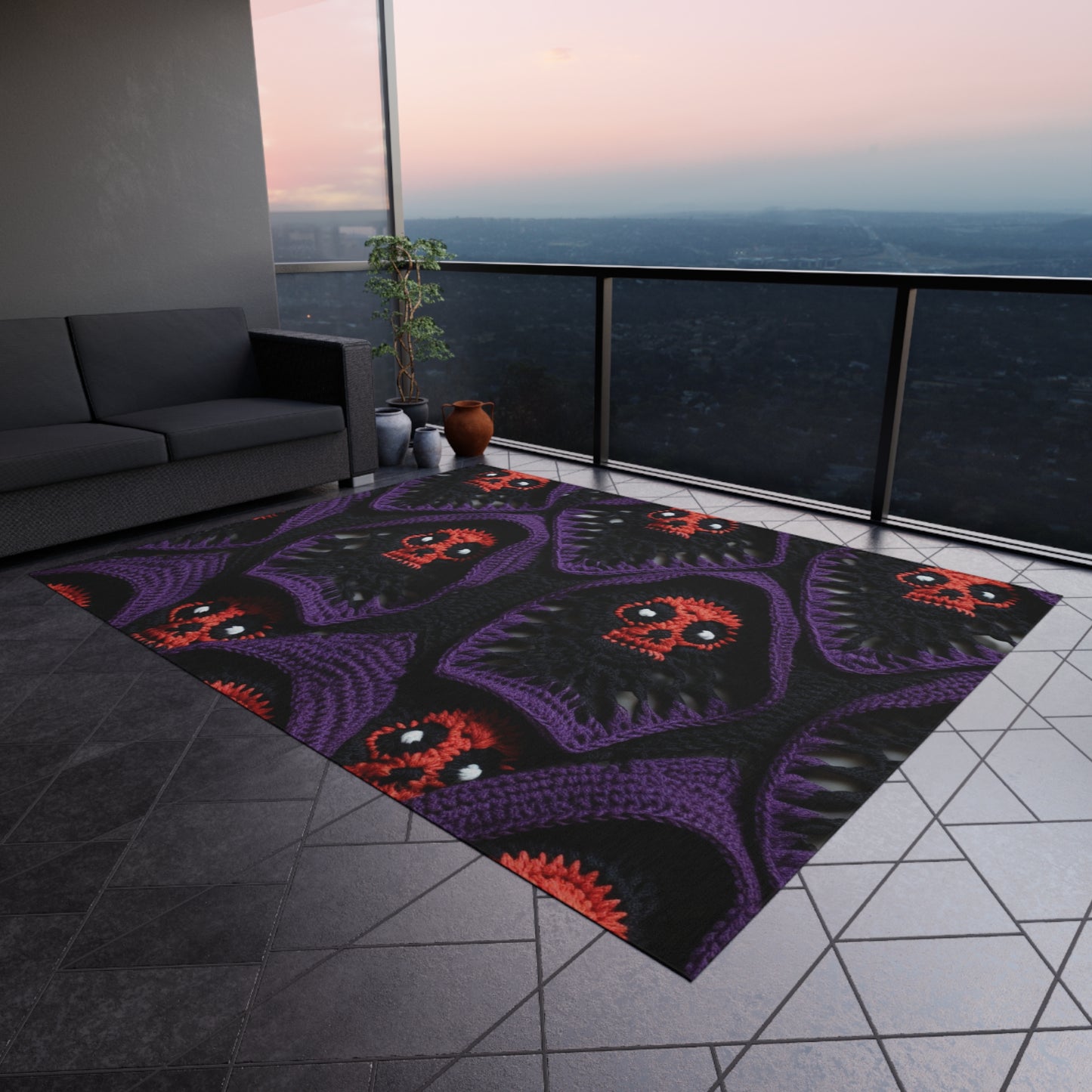 Grim Reaper Crochet Halloween Fright Scare Ghoul Fantasy Horror - Outdoor Rug