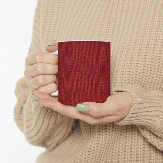 Bold Ruby Red: Denim-Inspired, Passionate Fabric Style - Ceramic Mug 11oz