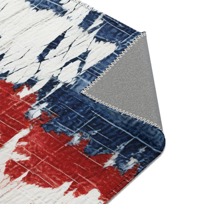 Patriotic Red, White & Blue: Distressed Denim-Style, Torn Fabric - Area Rugs