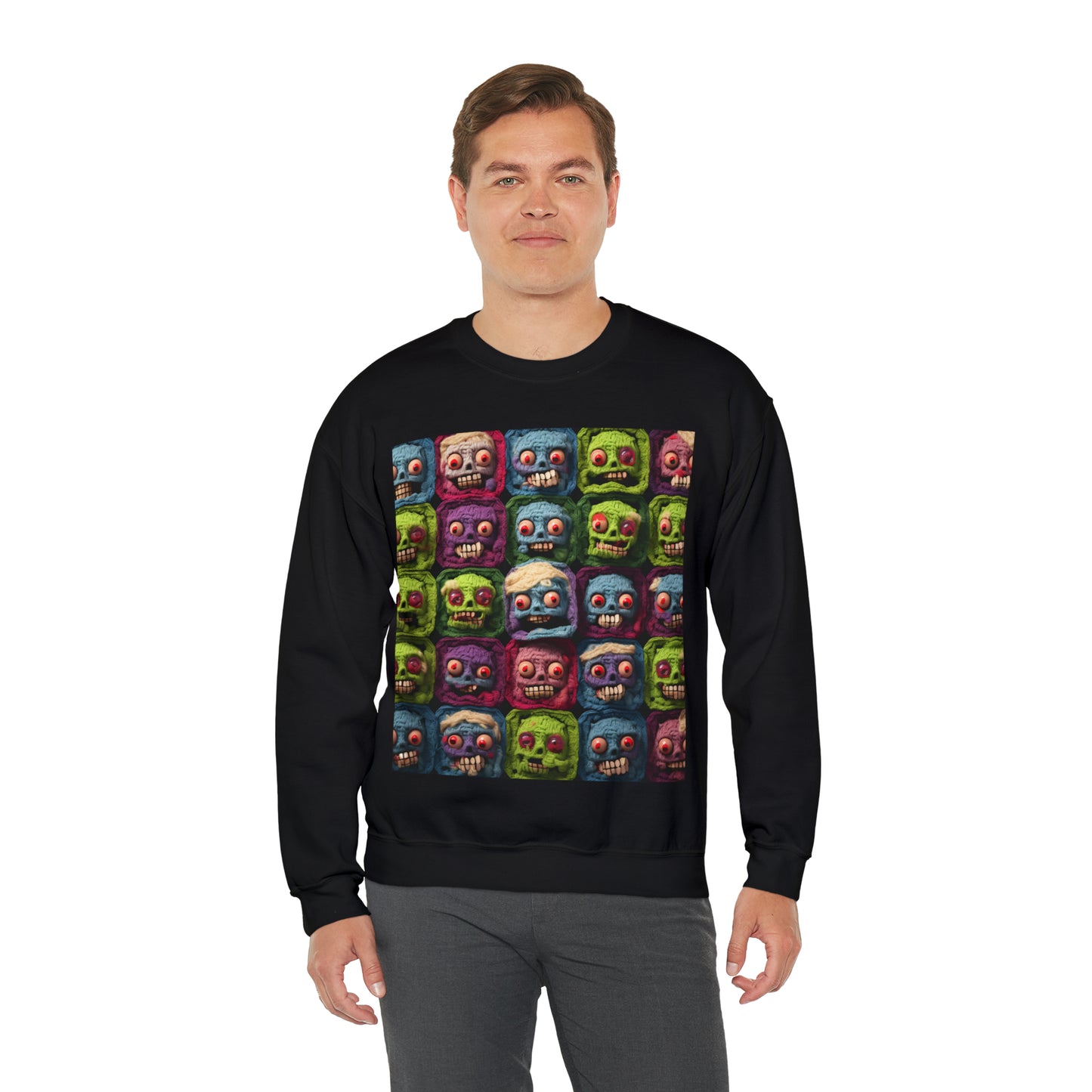 Zombie Crochet Halloween Spooky Holiday Festive Horror Living Dead - Unisex Heavy Blend™ Crewneck Sweatshirt