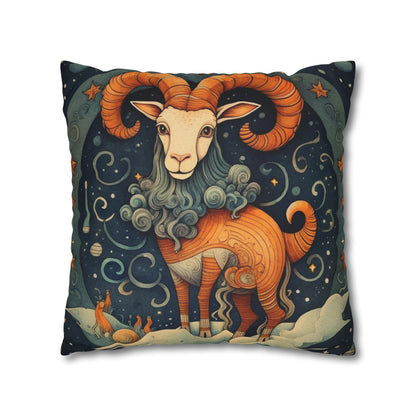 Diseño humorístico del estilo del libro infantil del zodiaco de Capricornio - Funda de almohada cuadrada de poliéster hilado 