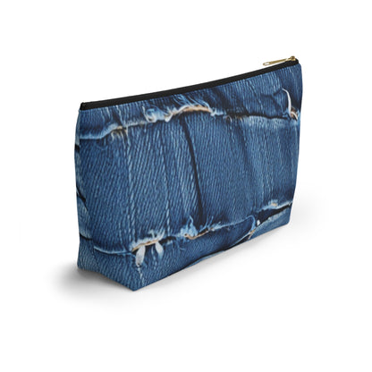 Midnight Blue Distressed Denim: Rugged, Torn & Stylish Design - Accessory Pouch w T-bottom