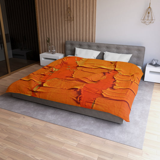 Fiery Citrus Orange: Edgy Distressed, Denim-Inspired Fabric - Microfiber Duvet Cover