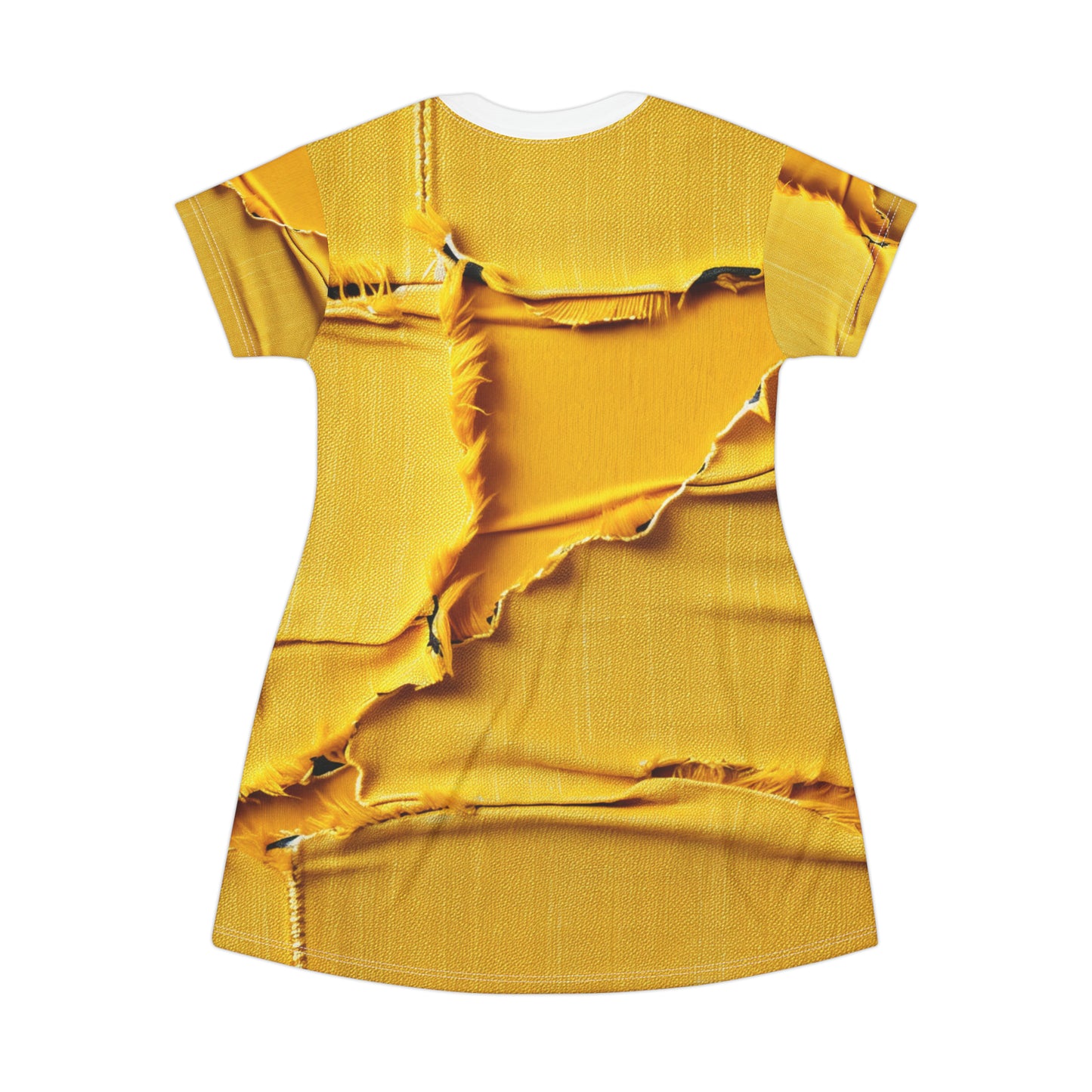 Banana Yellow Lemon: Bold Distressed, Denim-Inspired Fabric - T-Shirt Dress (AOP)