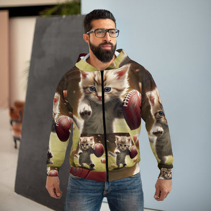 Football Kitty Fantasy: Feline Cat American Sport Quarterback - Unisex Zip Hoodie (AOP)