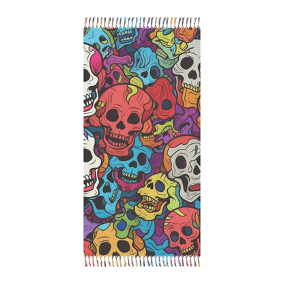 Psychedelic Rainbow Skull Head Pattern, Vibrant Colors - Boho Beach Cloth