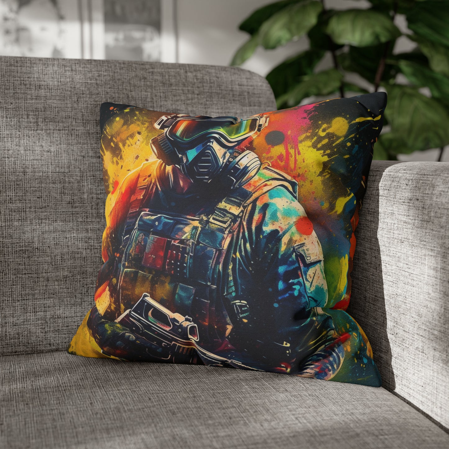 Paintball Game Sport: Professional Action Shot Target Player - Spun Polyester Square Pillow Case