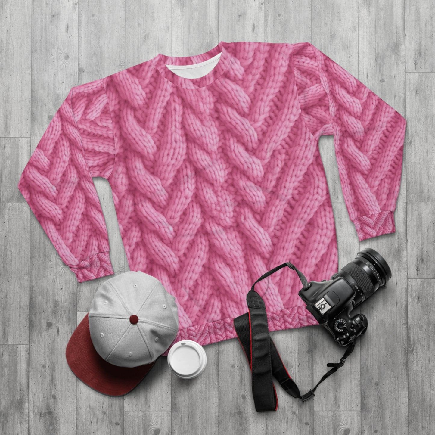 Blush Knit: Soft Hot Pink Palette Textured Fabric Design - Unisex Sweatshirt (AOP)