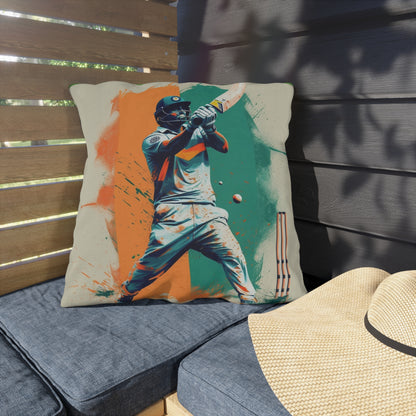 Cricket Batsman, Ball Strike, Indian Flag Color Background - Street Style - Outdoor Pillows