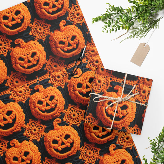 Halloween Crochet Pumpkin Scary Horror Festive Holiday Pattern - Wrapping Paper