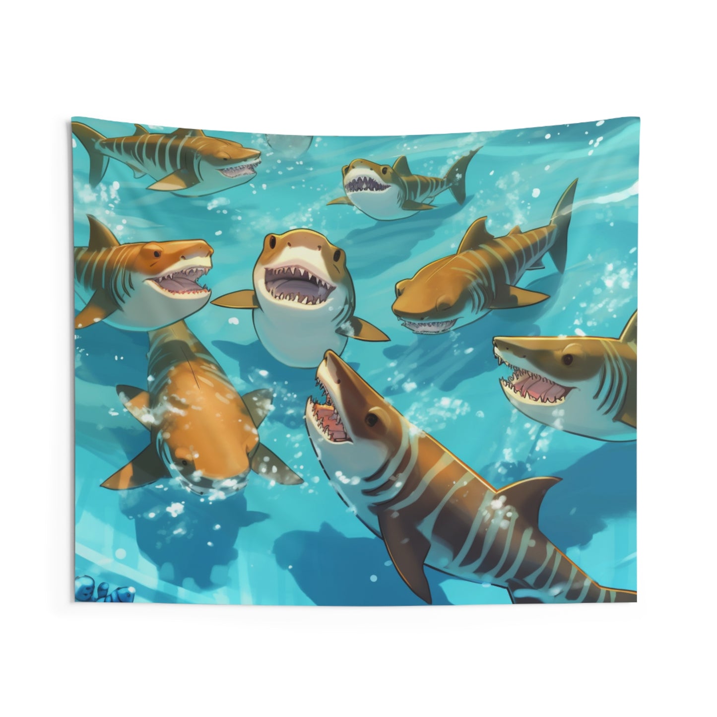 Tiger Shark: Ocean Marine Wildlife - Underwater - Indoor Wall Tapestries