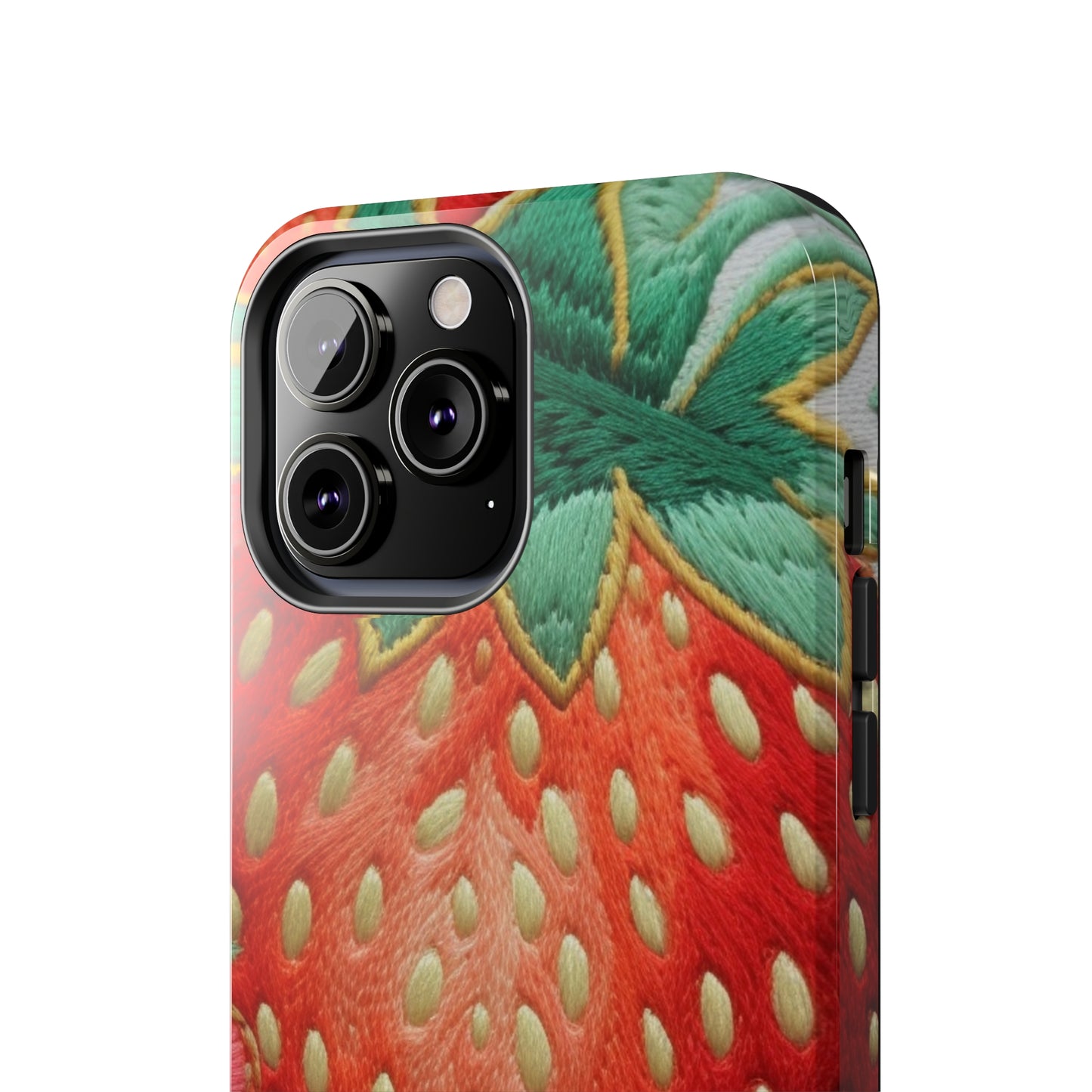 Berry Delight: Sun-Kissed Strawberries Fields Meet Embroidered Style Strawberry Patterns - Tough Phone Cases