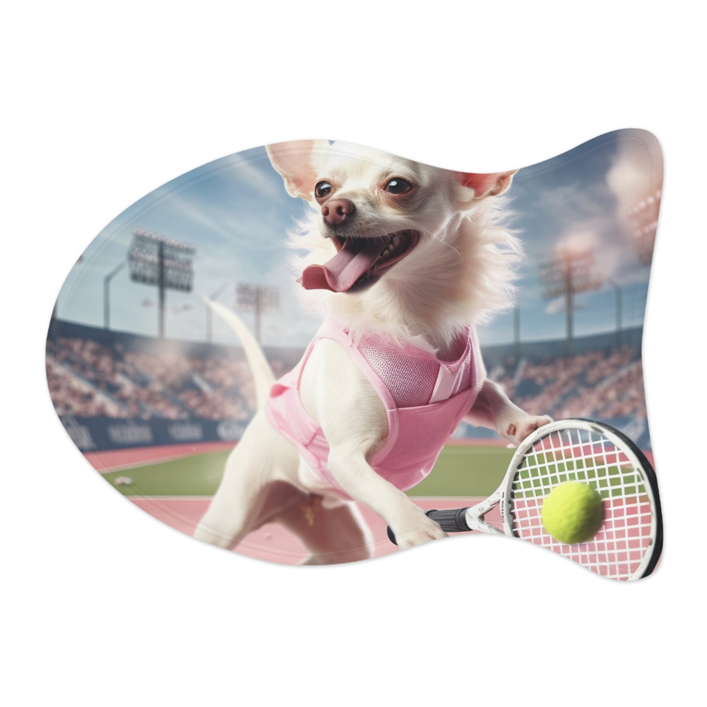 Chihuahua Tennis Ace: Traje rosa para perro, juego deportivo atlético en la cancha - Tapetes de alimentación para mascotas