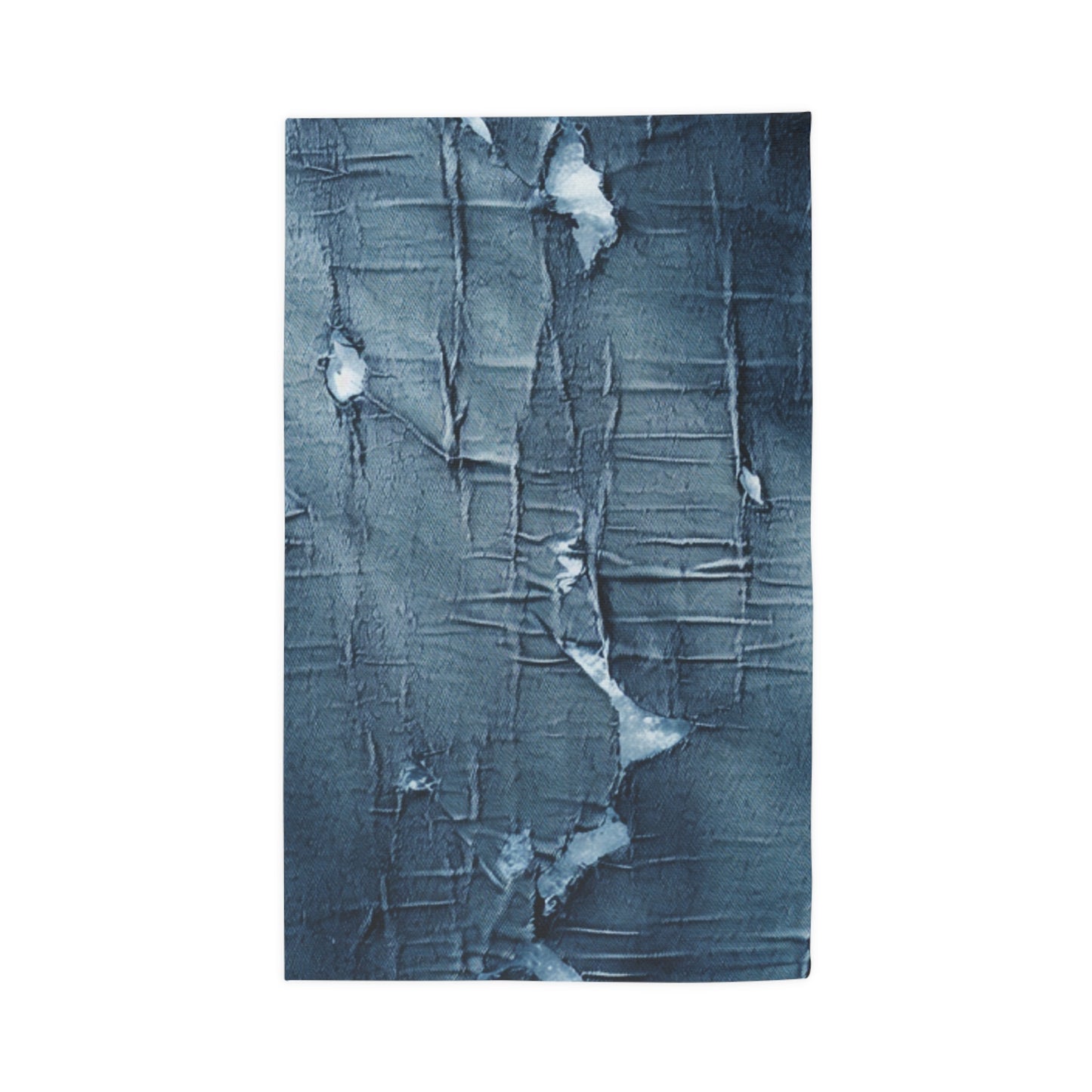 Distressed Blue Denim-Look: Edgy, Torn Fabric Design - Dobby Rug